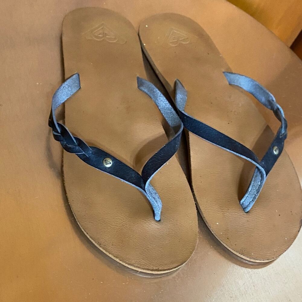 Roxy Black Braided Flip Flops Sandals Thongs Beach Surfer Girl Vacation Boho Sun
